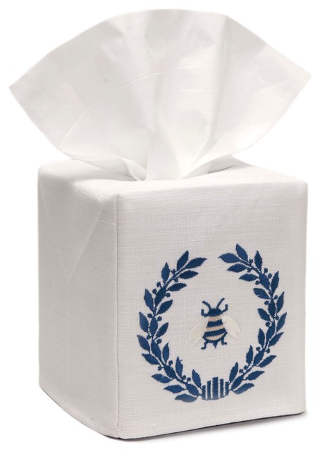 Linen Tissue Box Cover, Napoleon Bee Wreath Navy