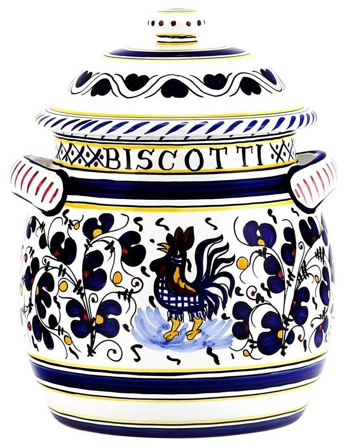 Orvieto Blue Rooster, Traditional Biscotti Jar
