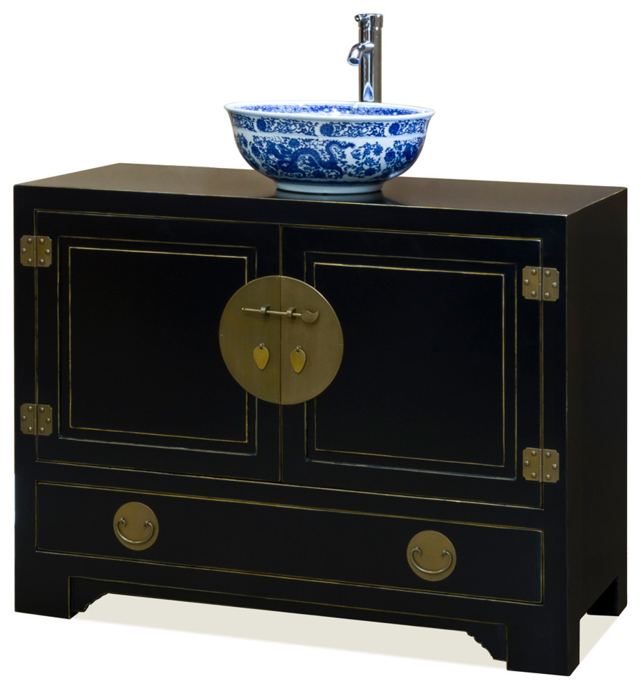 Chinese Ming Style Black Asian Bathroom Vanities And Sink