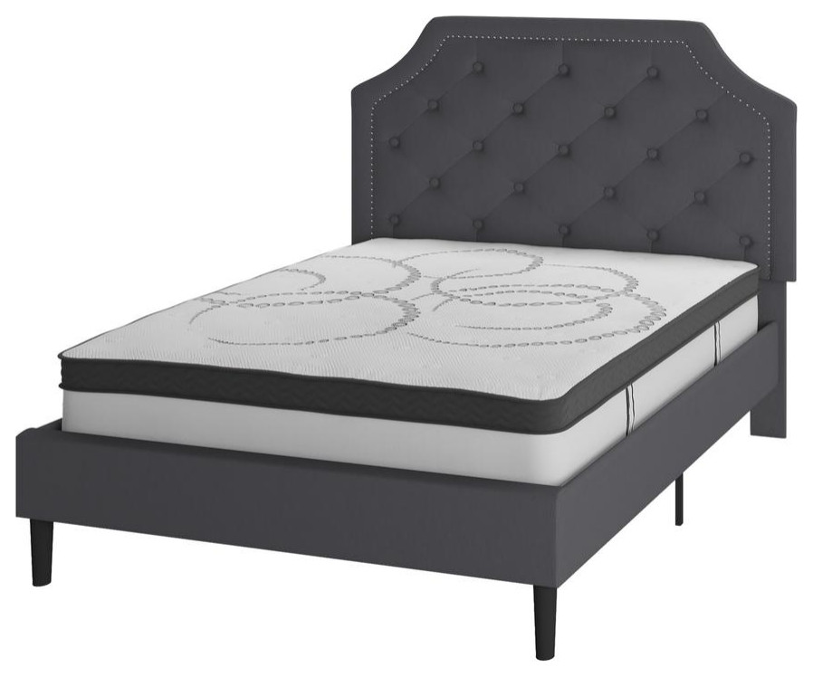 Brighton Full Size Tufted Upholstered Platform Bed in Dark Gray Fabric with...