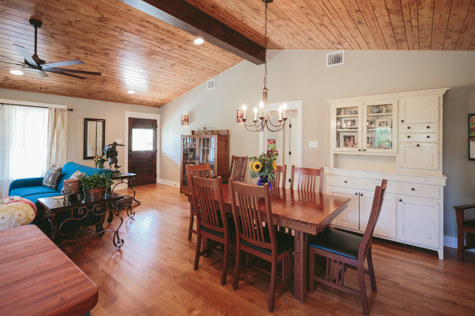 Design ideas for a traditional kitchen/dining combo in Austin with medium hardwood floors.