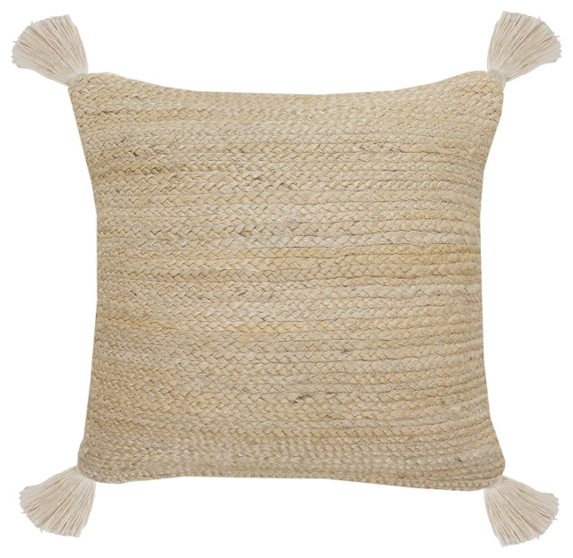 Natural Jute Throw Pillow with Tassels Beach Style Decorative