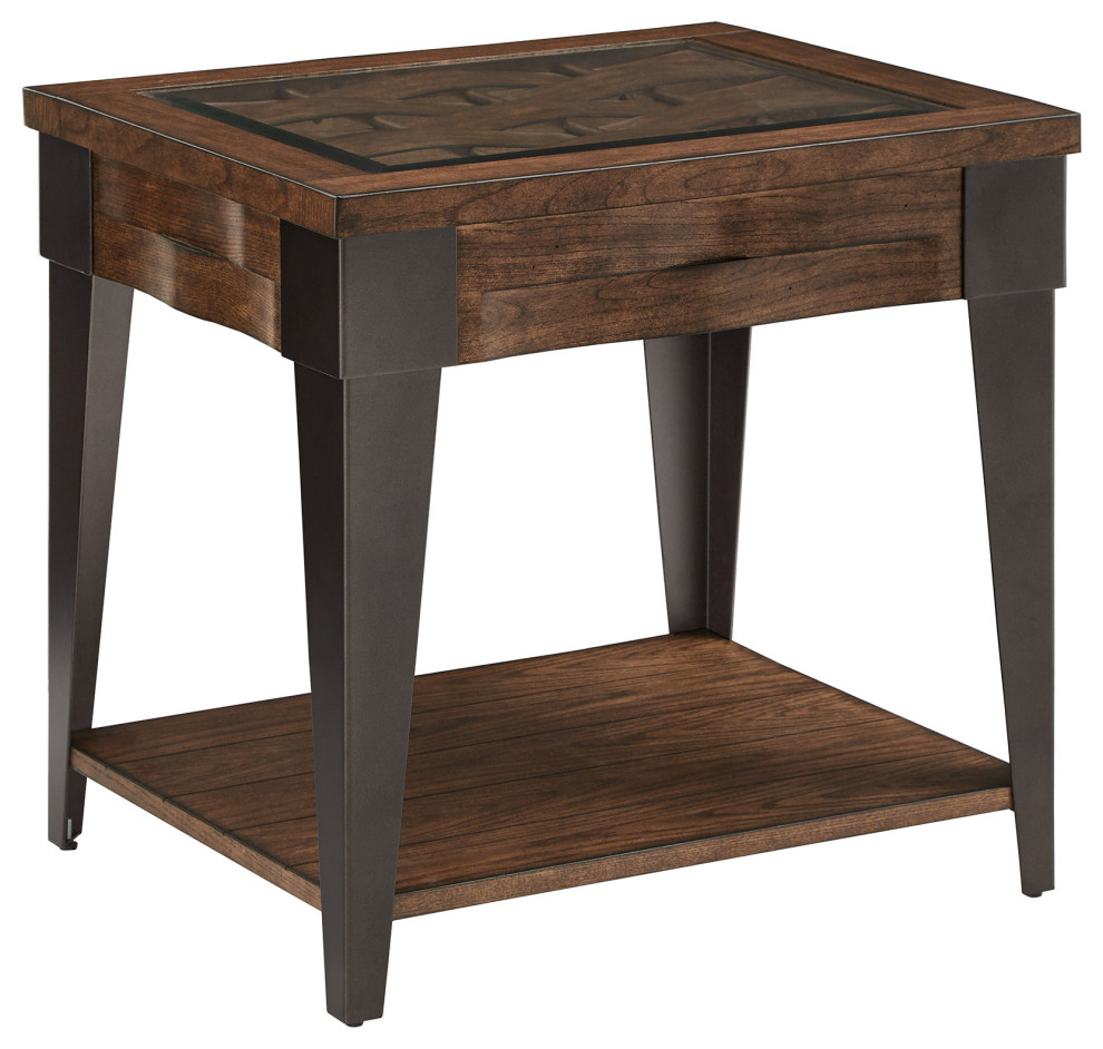 Marshall Dark Brown Wood and Metal End Table Industrial Side Tables