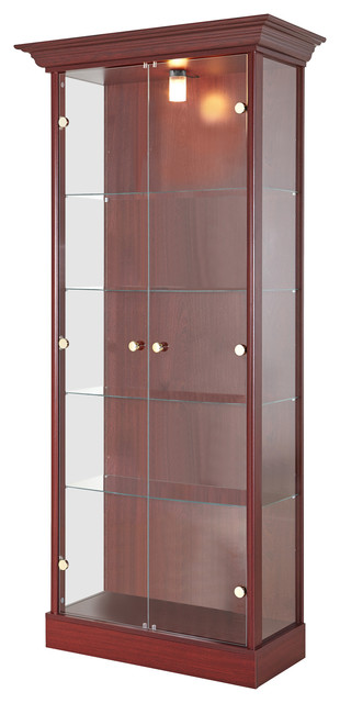 Double Door Display Cabinet With 4 Shelves And Light Traditional Double Door Display Cabinet With 4 Shelves And Light