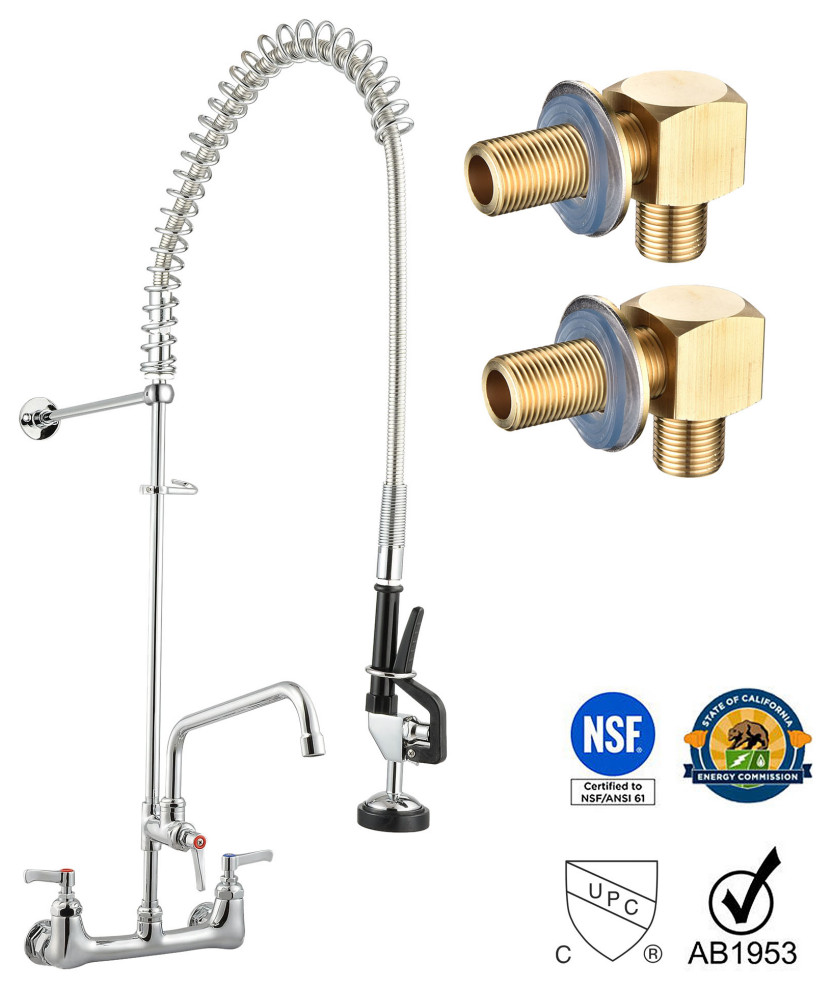 Aquaterior Wall Mount Commercial Faucet w/ Installation Kit PreRinse 44" Contemporary