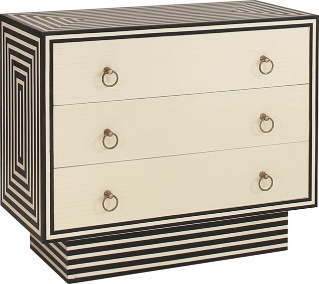 Worlds Away Thea Black And White Stripe 3 Drawer Chest