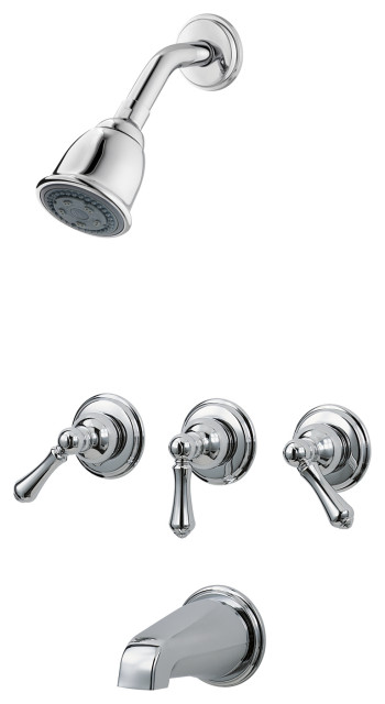 Pfister 3 Handle Tub And Shower Trim Kit Metal Lever Handles Polished Chrome Contemporary Tub And Shower Faucet Sets By Buildcom