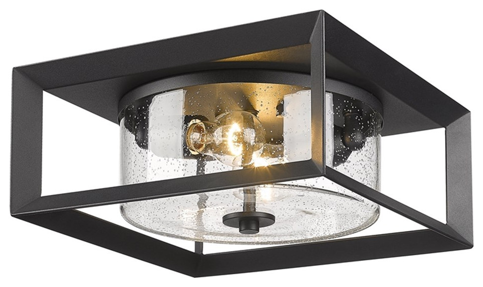 Golden Lighting Smyth Outdoor Flush Mount in Natural Black with Seeded