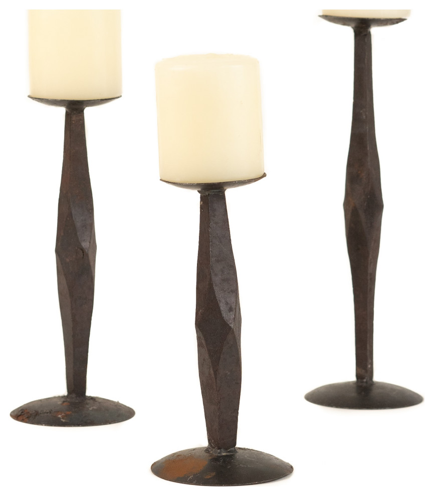3Piece Set Elegant Hand Black Iron Pillar Candle Holder Rustic