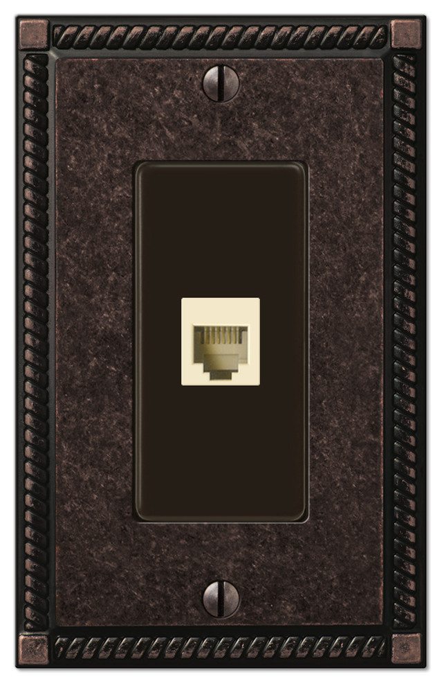 Tumbled Aged Bronze Cast Phone Jack Wall Plate Traditional