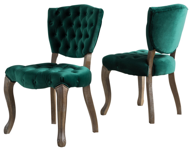 GDF Studio Elizabeth Tufted New Velvet Fabric Dining Chairs, Set of 2, Dark Green