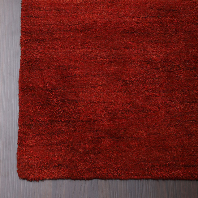 Hand Knotted Loom Wool Area Rug Solid Light Red, [Rectangle] 8'x11 ...