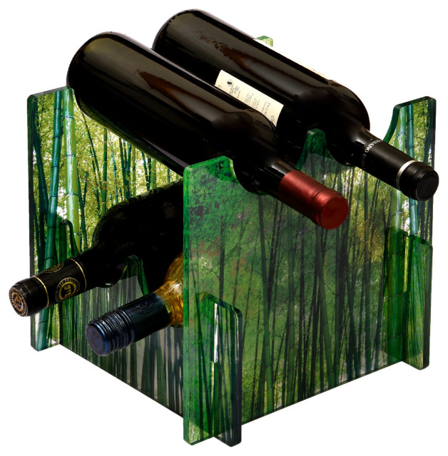 4 Bottle Acrylic Wine Rack, Green Contemporary Wine Racks by