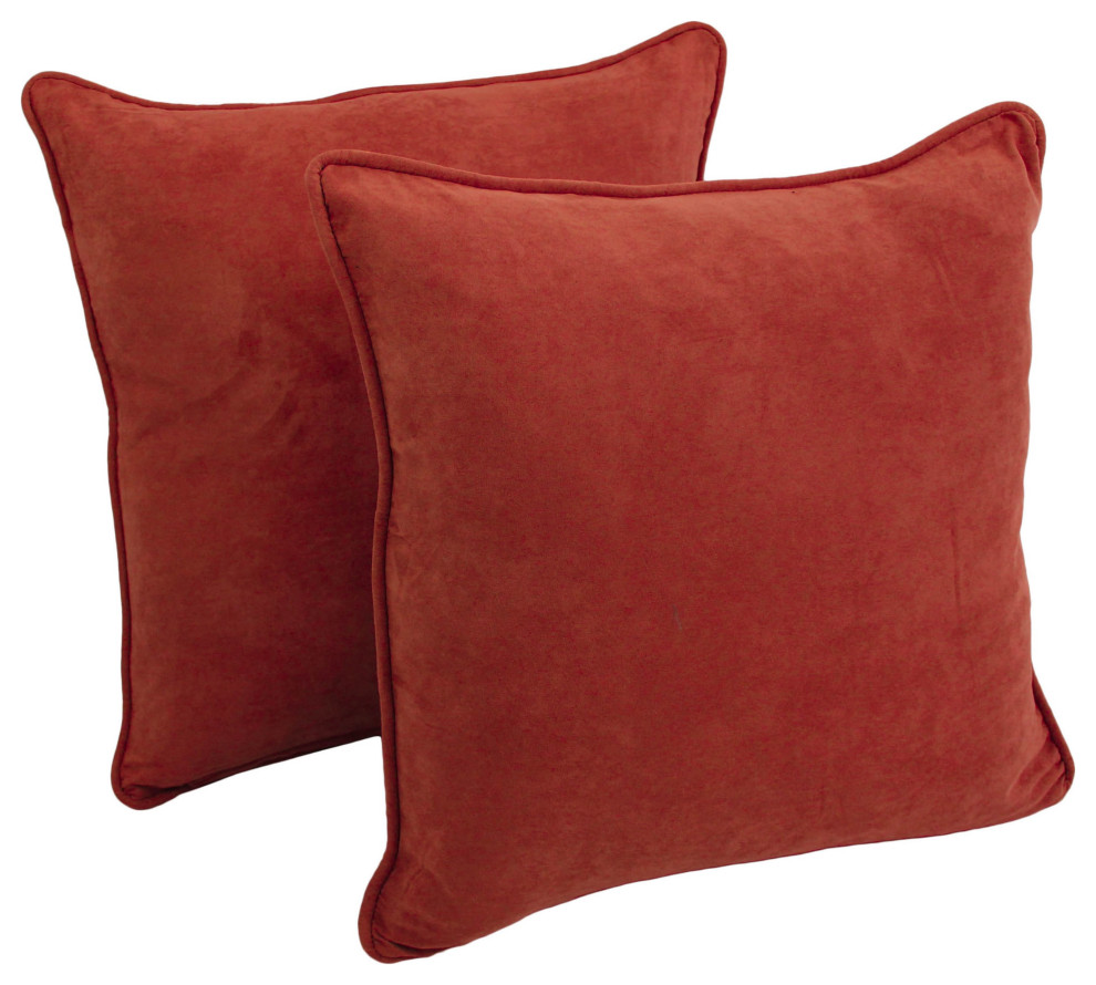 25" Double-Corded Solid Microsuede Square Floor Pillows, Set of 2, Cardinal Red