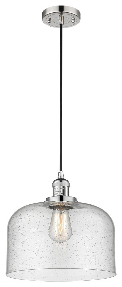 Large Bell 1-Light LED Pendant, Polished Nickel, Glass: Seedy