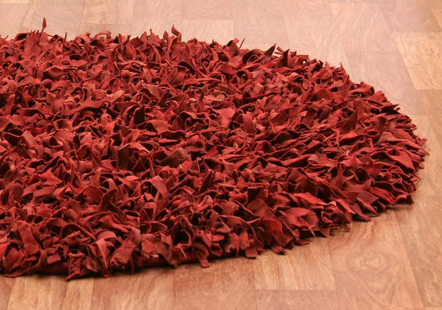 Red Pelle Leather Rug, Round Leather Area Rugs