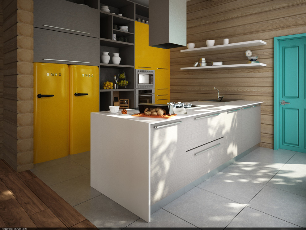 Загородный дом из бруса с яркими акцентами