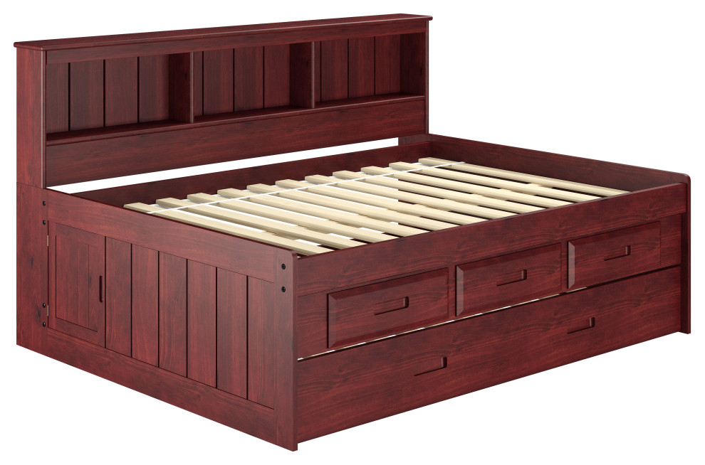 Full Daybed Bookcase Captains Bed With 3 Drawer Storage & Twin Trundle