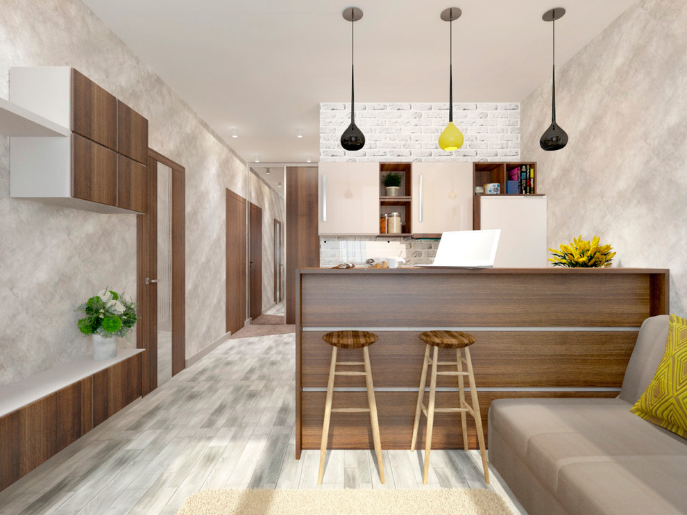 Кухня-гостиная с ярким акцентом