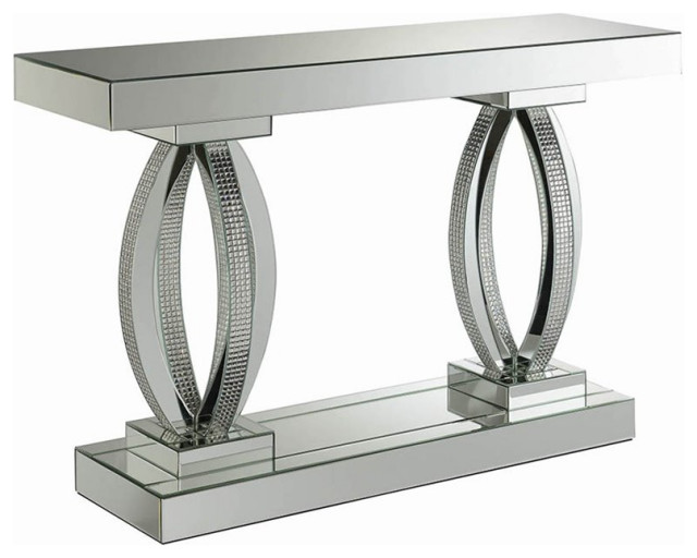 Coaster Contemporary Wood Rectangular Sofa Table with Curved Legs in Silver
