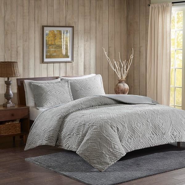 Woolrich Embroidered Plush Coverlet Set In Gray Finish Wr13 2059