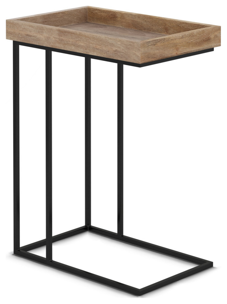 Solid Mango Wood and Metal 18" Wide Rectangle Industrial C Side Table