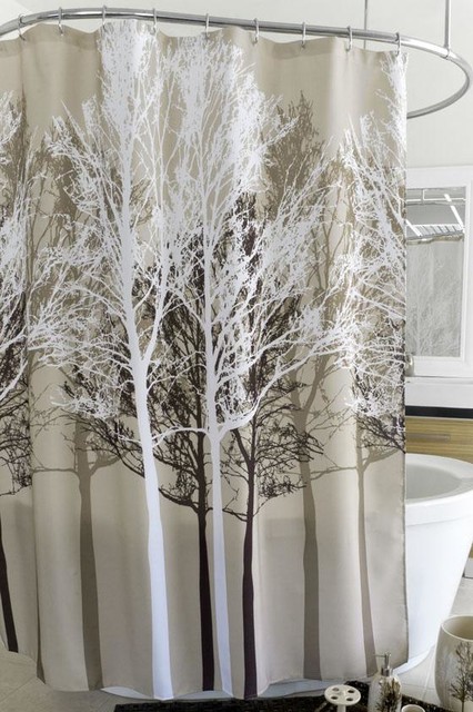 Forest Beige Fabric Shower Curtain