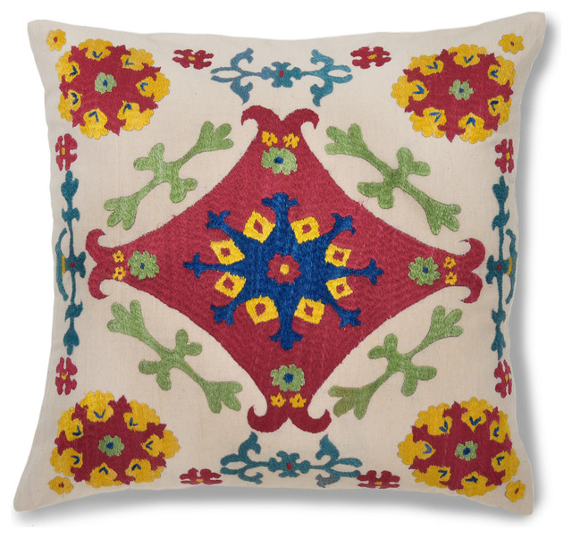 16" Suzani Embroidered Pillow Cover