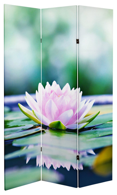 6' Tall Double Sided Lotus Blossom Canvas Room Divider - Asian ...
