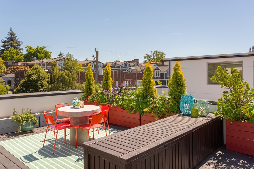 Contemporary rooftop and rooftop deck in Seattle with a container garden and no cover.
