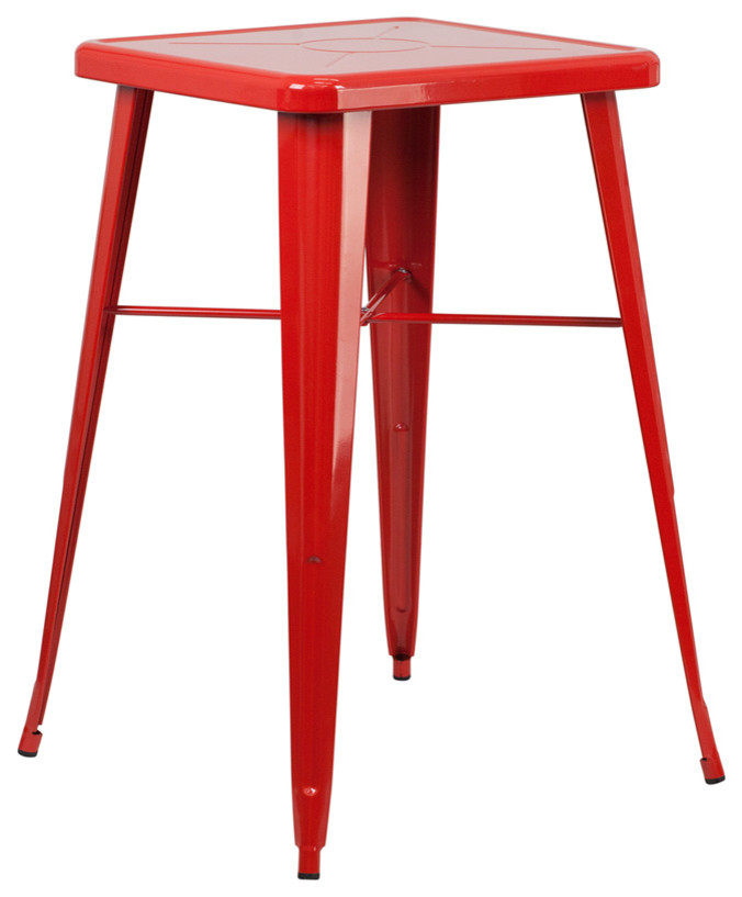 23.75" Square Red Metal Indoor-Outdoor Bar Height Table