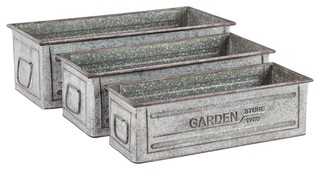 Farmhouse Galvanized Rectangular Iron Planters 3 Piece Set Farmhouse Outdoor Pots And Planters By Brimfield May