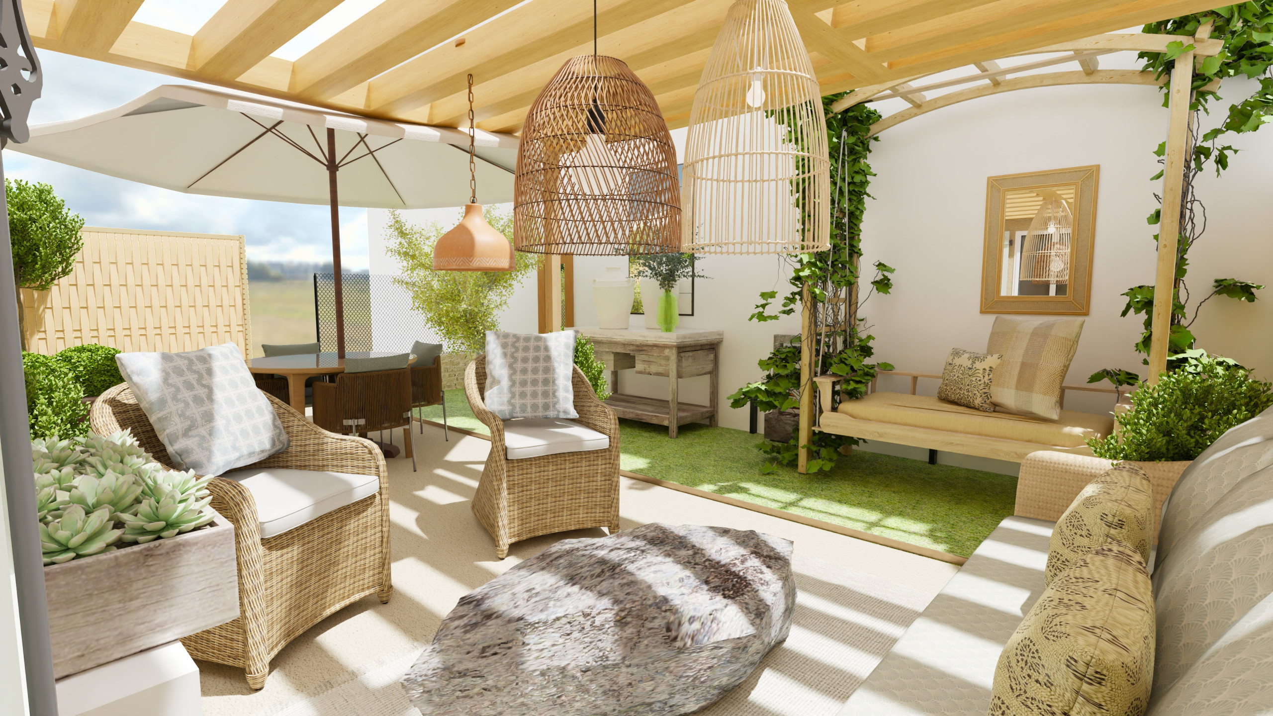 Aménagement et décoration d’une terrasse en Puisaye (Yonne)