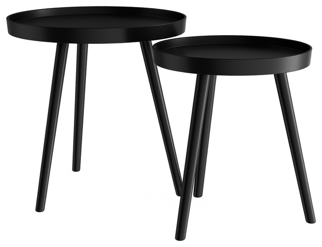 Lavish Home Pair Nesting Accent Tables With Tray Top, Black
