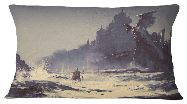 Dark Fantasy Castle Landscape Painting Throw Pillow, 12"x20"