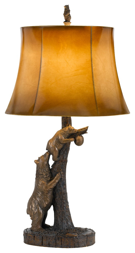 150W 3 Way Bear Resin Table Lamp With Leathrette Shade