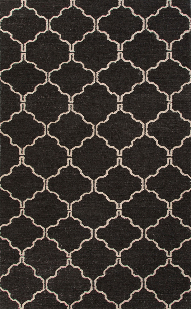 Flat-Weave Moroccan Pattern Wool Black/Ivory Area Rug (2 x 3)