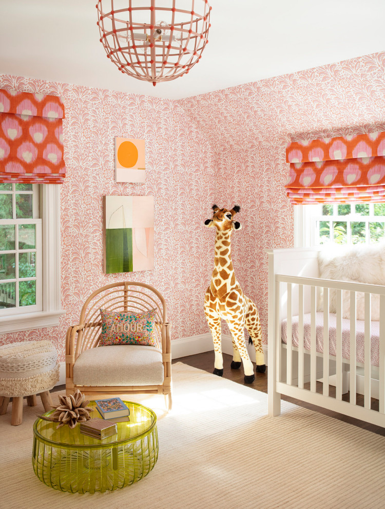 This is an example of a beach style nursery in Boston.