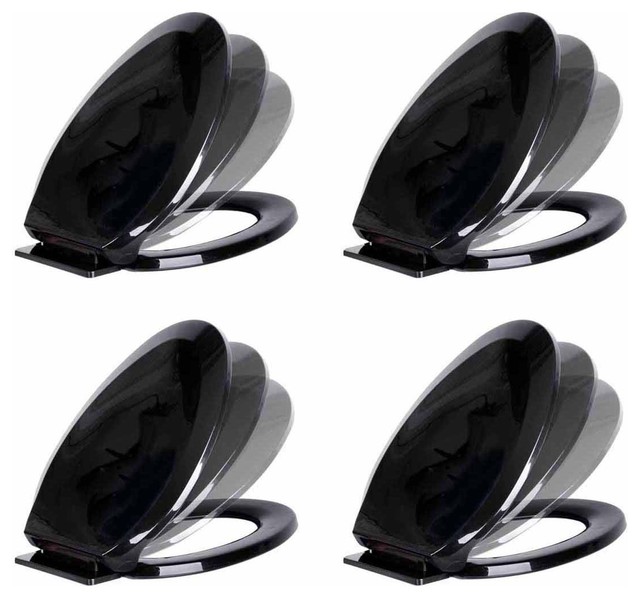 Black Plastic Elongated Toilet Seat No Slam Oval Toilet Seat Lid Pack