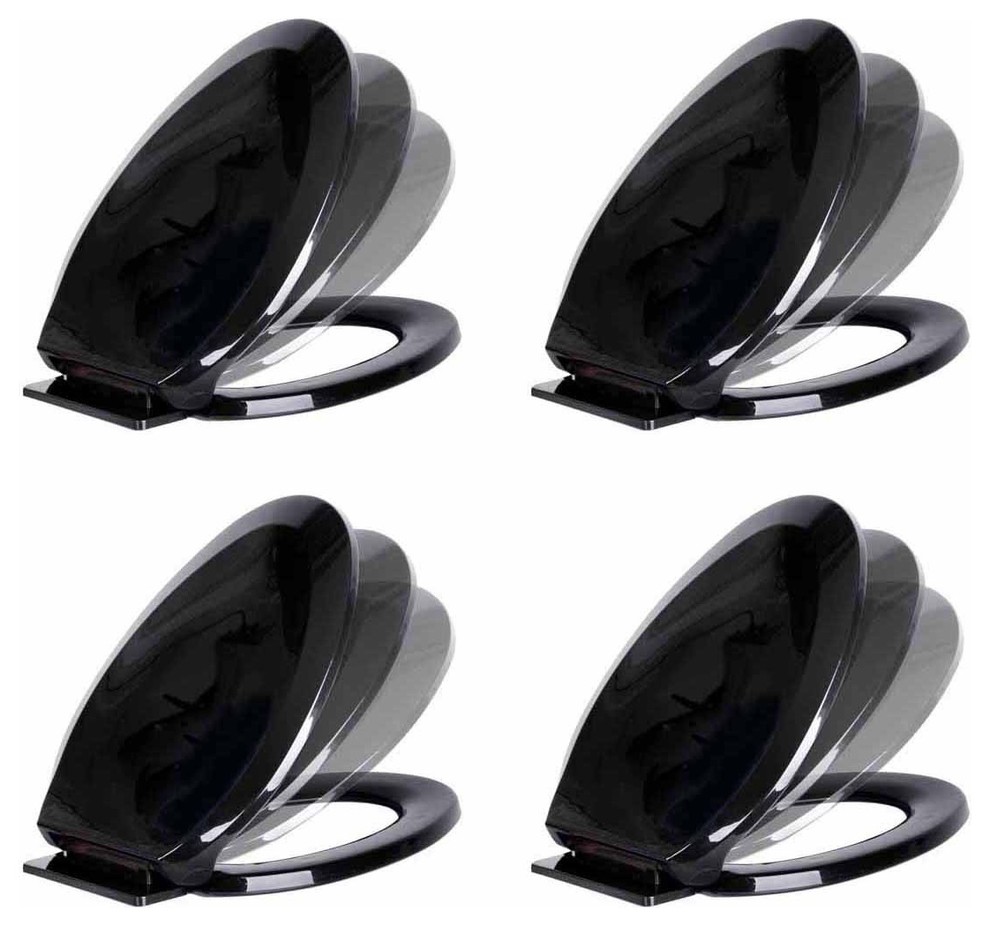 Black Plastic Elongated Toilet Seat No Slam Oval Toilet Seat Lid Pack