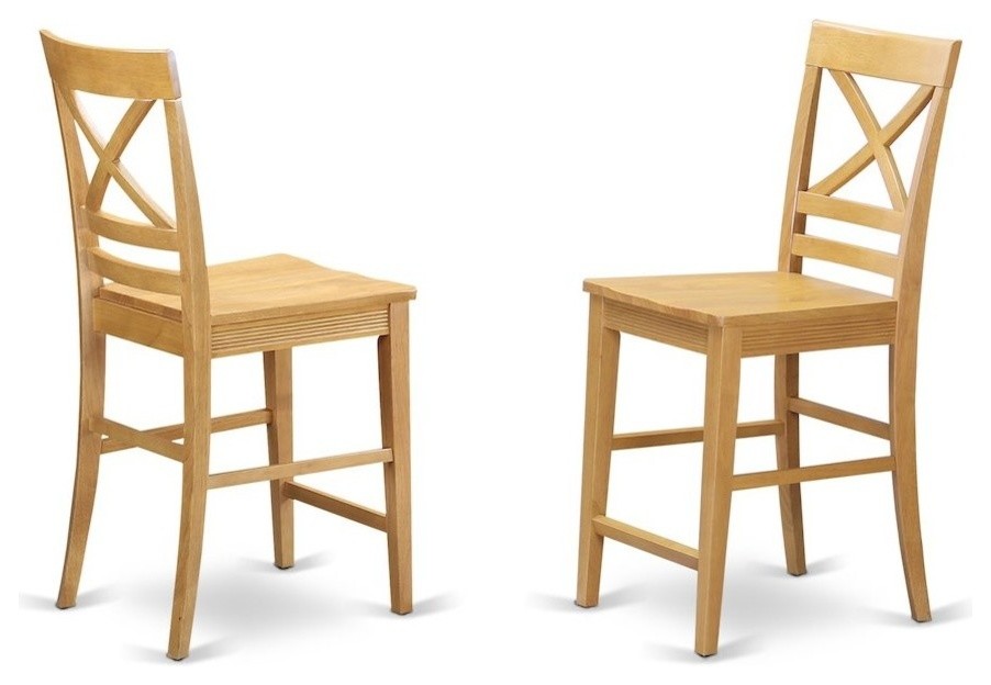 Quincy Counter Height Stools With X, Back In Oak Finish, Set of 2