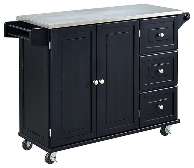 Contemporary Kitchen Cart With Thick Stainless Steel Top and 3-Storage ...