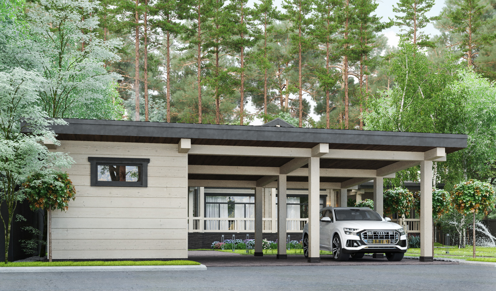 Дом из клееного бруса в лесу