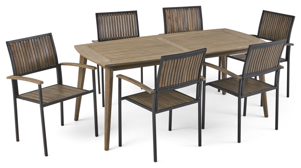 Theresa Outdoor 6 Seater Acacia Wood Dining Set - Transitional - Outdoor  Dining Sets - by GDFStudio | Houzz