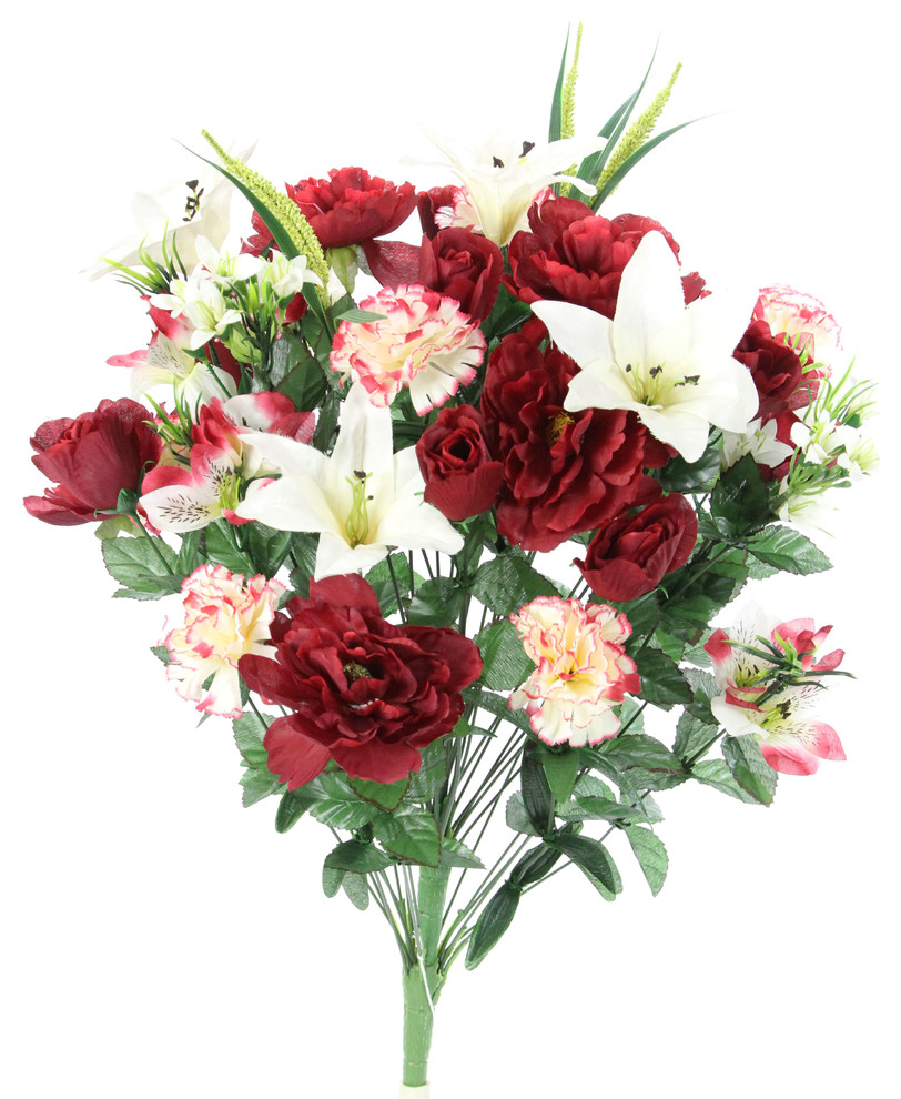40-Stem Artificial Full Blooming Lily, Rose Bud, Carnation, Mum, Burg, Cream