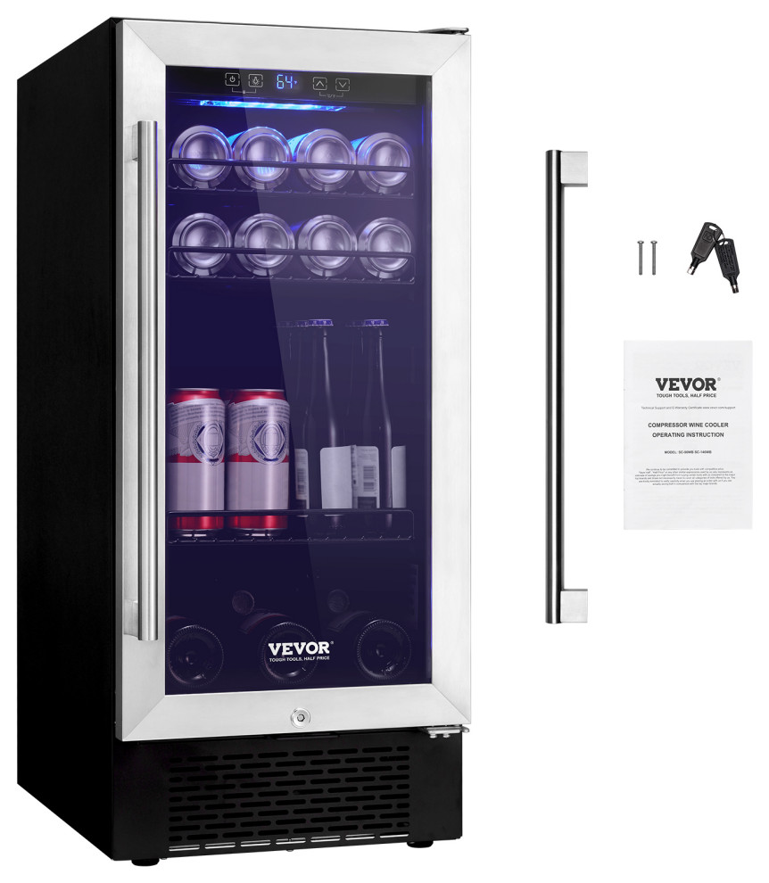 VEVOR 98 Bottle Wine Fridge Stainless Steel Wine Cooler With LED Light and Lock