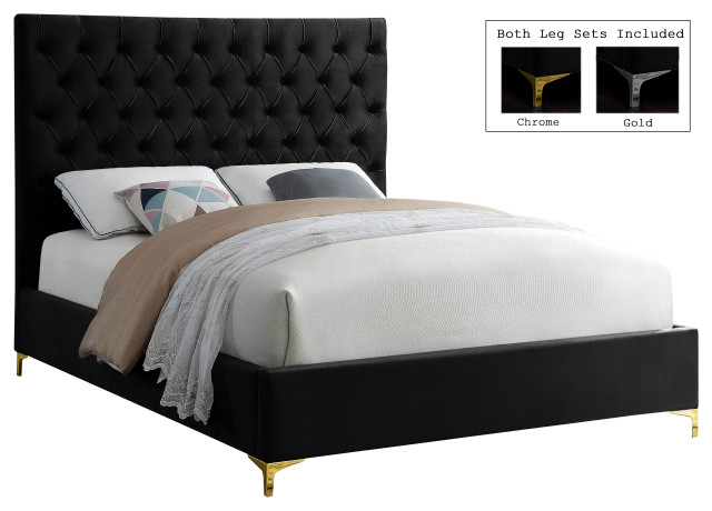 Cruz Velvet Bed Contemporary, Black Headboard For Queen Size Bed
