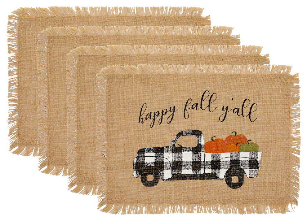 Happy Fall Y'all Farmhouse Burlap Placemat, Set of 4