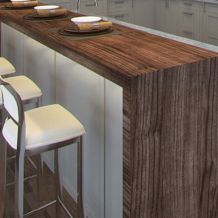 Mid-sized transitional l-shaped medium tone wood floor enclosed kitchen photo in Toronto with glass-front cabinets, beige cabinets, marble countertops, blue backsplash, stone slab backsplash, stainless steel appliances and an island