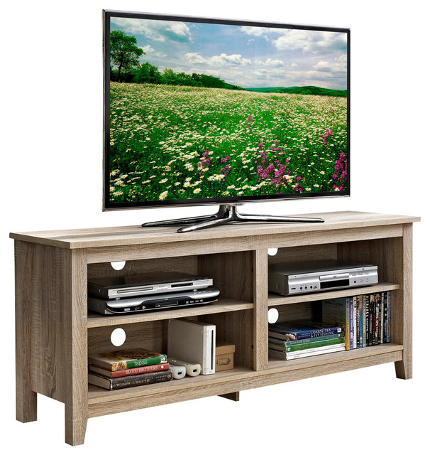 58 Natural Wood Tv Stand Console Transitional Entertainment 58 Natural Wood Tv Stand Console